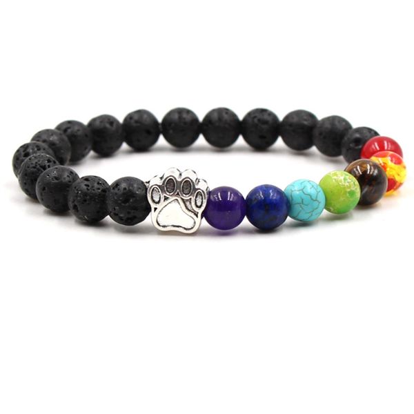 

black lava stone turquoise beaads dog paw chakra bracelet volcanic rock stone aromatherapy essential oil diffuser bracelet for women men, Golden;silver