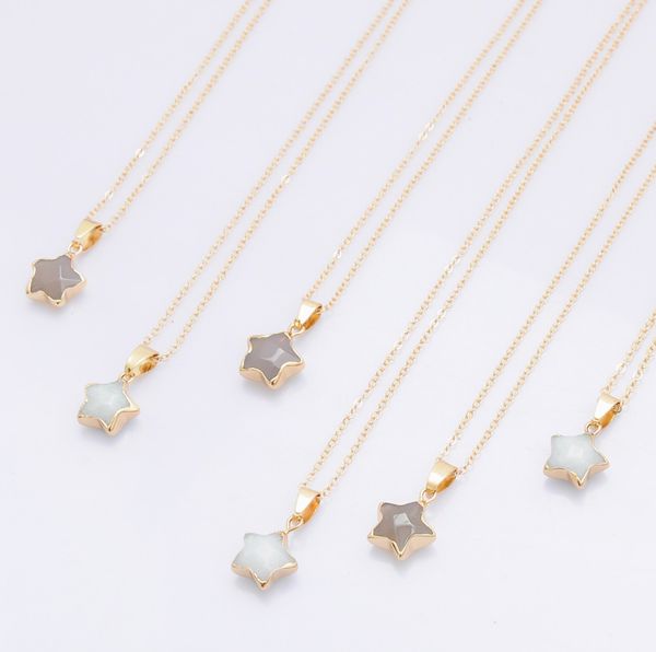 

натуральный камень кулон ожерелье пятиконечная звезда кулон ожерелье длинный свитер ожерелье, Silver