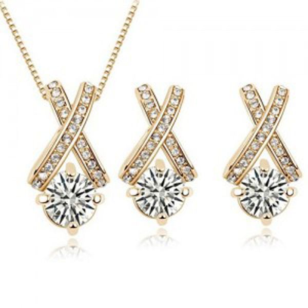 

women hewelry set luxury accessories hearts and arrows zircon stud earring necklace set - - 145, Silver
