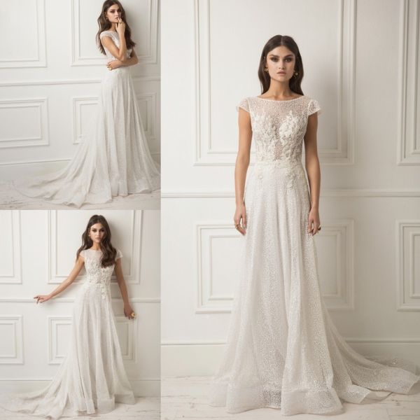 

lihi hod 2019 блестящие блестками бусины свадебные платья boho cap рукава кружева свадебные платья robe de mariée развертки поезд свадебное, White