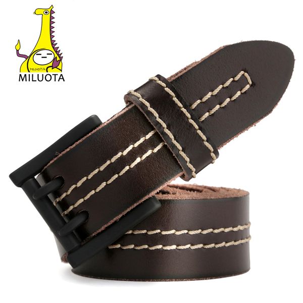 

miluota] mens belts luxury double hole 100% genuine leather belt vintage man mu005, Black;brown
