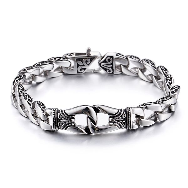 

22.5cm (8.8 inch) 15mm new fashion stainless steel biker link chain bracelet women mens gifts on sale, Black