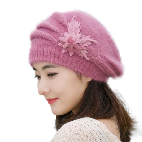 

wholesale- 2016 winter warm hat for women knitted wool floral gorros skullies & beanies elegant hats female ladies bonnet enfant, Blue;gray