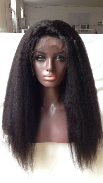 

full lace human hair wigs virgin peruvian hair kinky straight lace front wigs for black women baby hair ing, Black;brown