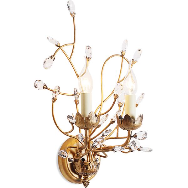 American Style Fil Branch Sconce Luzes Ferro Cristal Chandeliers Lâmpada de Parede 2 E14 Titular da Lâmpada para Bedside Bedroom / Room Dinning / Bem-banho