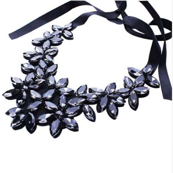 

susenstone vintage crystal necklaces & pendants crystal statement necklace flower ribbon chain necklace collar chain jewelry hot, Blue;red