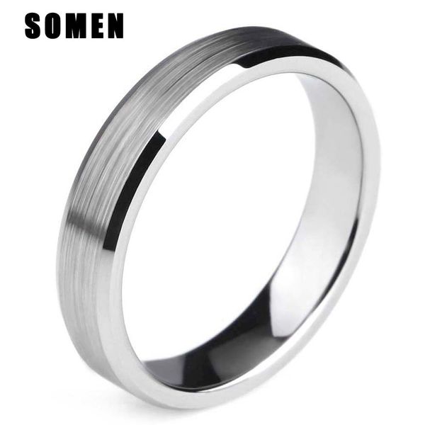 4 MM Prata Carboneto De Tungstênio Anel Escova Feminina Polido Vencido Anéis De Noivado de Casamento Banda de Casamento Da Forma Feminina Jóias S18101608