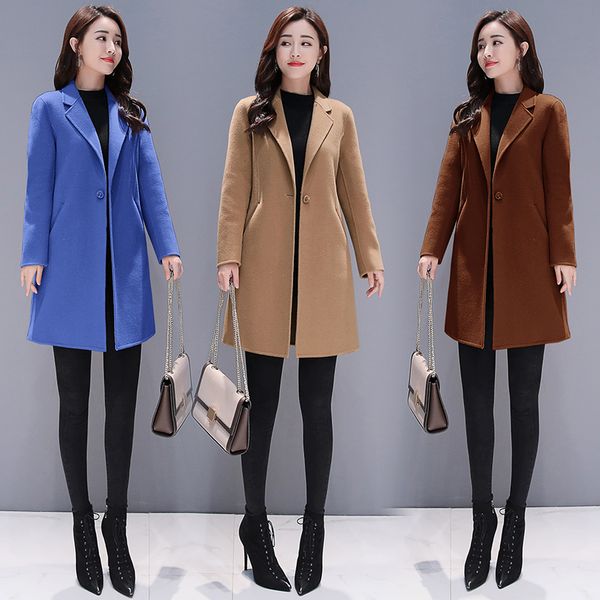 

cotton thickening long sleeve tweed new cloth coat women long overcoat solid vestido clothes autumn winter outfits woolen coats, Black