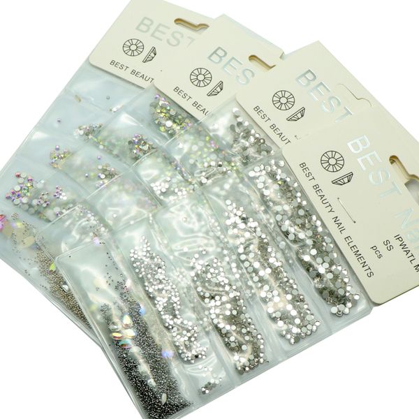 

3d nail art decorations partition glitter crystals mix ss4-ss10 flatback rhinestones stones shiny gems manicure accessories, Silver;gold