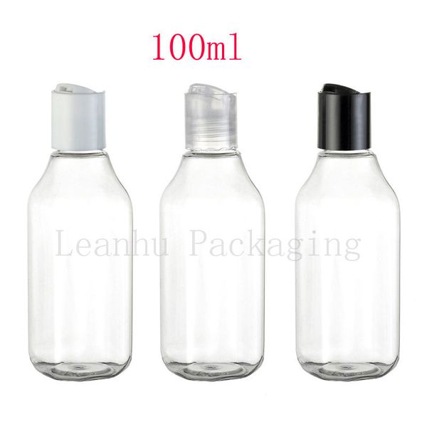 100 мл прозрачная пустая квадратная диска верхняя крышка пластиковых бутылок, 100cc Pet Cosmetic Lotion бутылки контейнеров, прозрачная косметическая бутылка