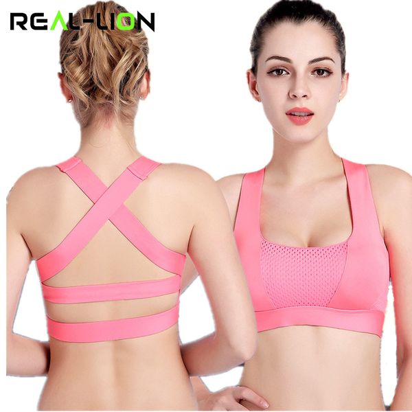 

reallion women cross design sports bra push up shockproof vest with padding for running gym fitness jogging yoga shirt, White;black