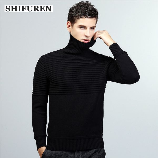 

shifuren winter men turtleneck sweaters long sleeve pullovers knitwear jumpers jersey solid causal warm double collar sweaters, White;black