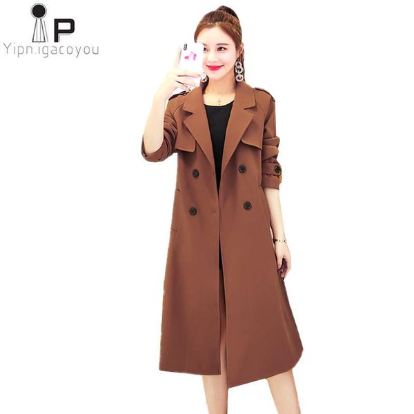 

длинное пальто женщины ветровка осень 2018 плюс размер черный пальто двубортный дамы пальто harajuku верхняя одежда для женщин, Tan;black