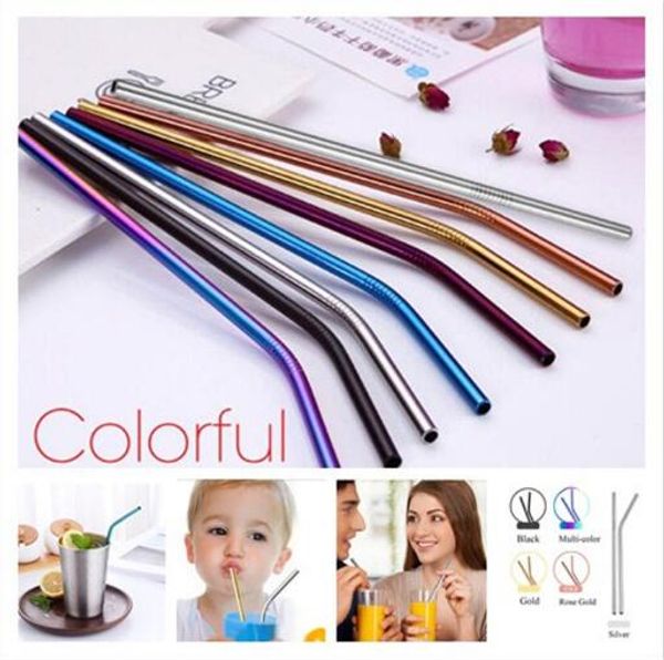 

215mm 6mm colorful 304 tainle teel traw reu able drinking traw traight bent metal traw party bar drinking traw cca10223 120pc