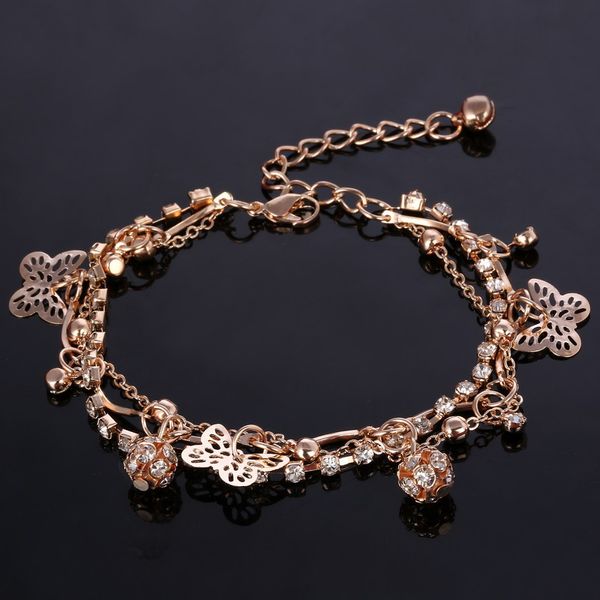 

hesiod multi-layer link chain butterfly bracelets wristband gold color ball crystal rhinestone pendant bracelets anklets, Golden;silver