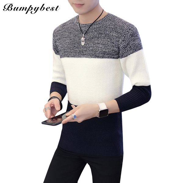 

bumpybeast 2018 new season men's cultivate morality striped sweater o-neck color matching patchwork sweater thin tide size 3xl, White;black