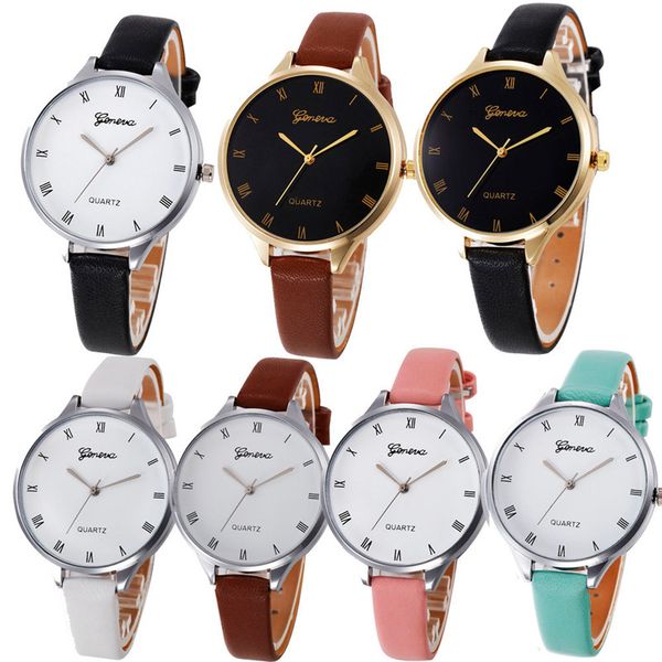 

fashion women's watch casual checkers faux leather quartz analog wrist watch relogio feminino dropshopping ing, Slivery;brown