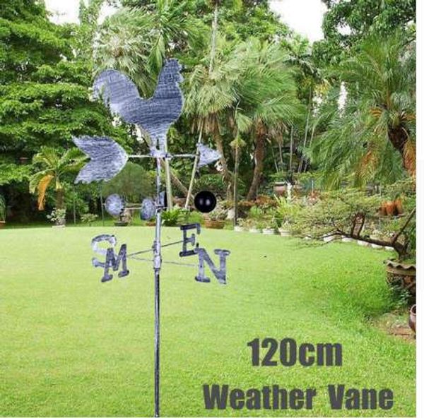 120cm Giardino Ornament Decoration Patio Yard Vintage Rooster Weather Vane Metal Iron Velocità del vento Spinner Indicatore di direzione 