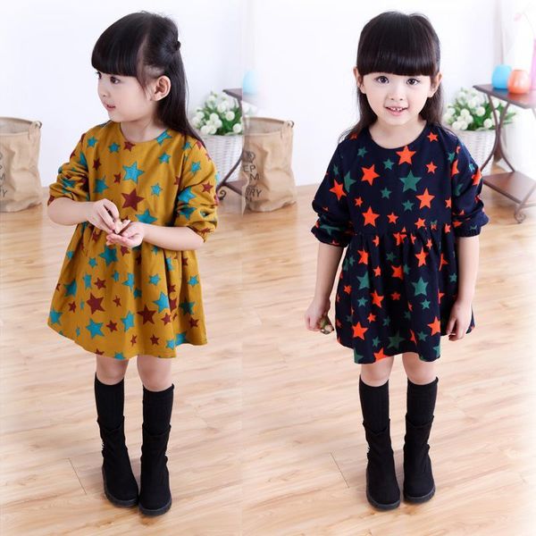 

girls dress toddler kids clothes pentagram long sleeve dress for children baby girl clothes princess dress 2-8y, Red;yellow