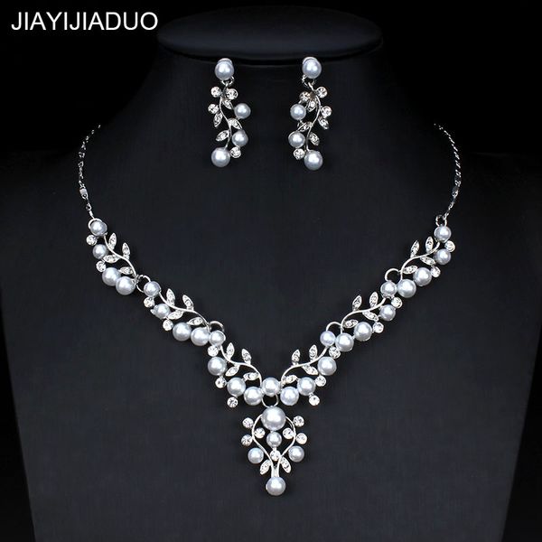 

jiayijiaduo imitation pearl jewelry set for women wedding wedding dress accessories crystal necklace earrings set silver color, Slivery;golden