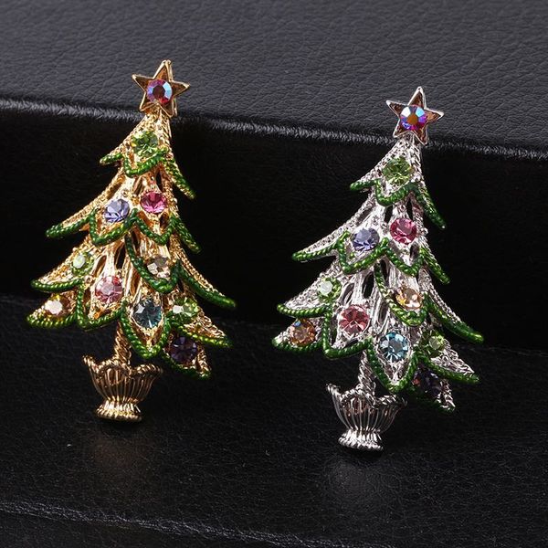 

christmas tree brooch 2018 new fashions antique clothes suit rhinestones pin fashion christmas ornament gift 4 colors, Gray