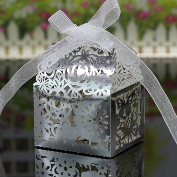 Wedding Favor Holders Candy Bags Laser Cut Paper With Ribbons