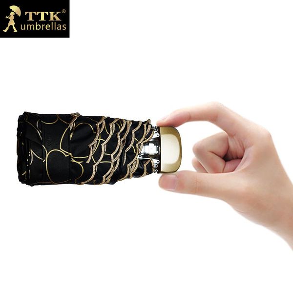 

women umbrella super mini lace pocket anti uv black k brand rain 5 fold parasol small sun umbrella female children