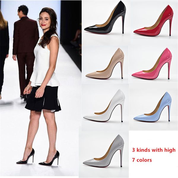 

high heel pointed shallow leather patent nude color shoes with thin women's large size wild shoes, Black