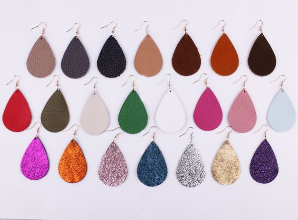 

selling bohemia jewelry fashion new metallic genuine leather teardrop earrings women 2018 summer water drop leather statement earrings, Silver
