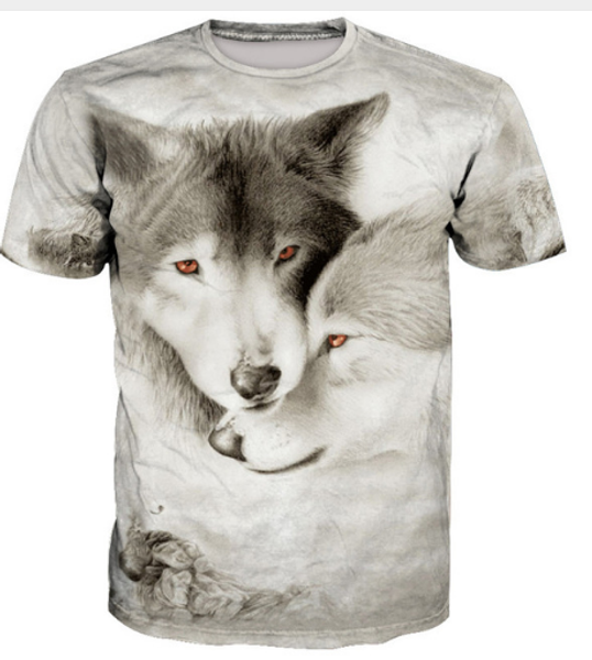 

new arrival men/women wolf 3d printed t-shirt summe fashion hip hop casual t-shirt u397, White;black