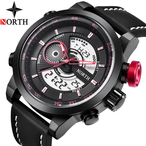 

north watch men's leather fashion digital quartz watch mens watches waterproof sport relogio masculino, Slivery;brown