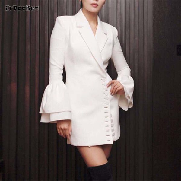 

erdaoben women's long blazer trim suit black white flare sleeves office ladiesd h5302, White;black
