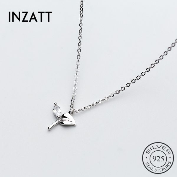 

inzatt authentic 925 sterling silver classic leaf pendant women chokers necklaces new creative zircon fine jewelry for party