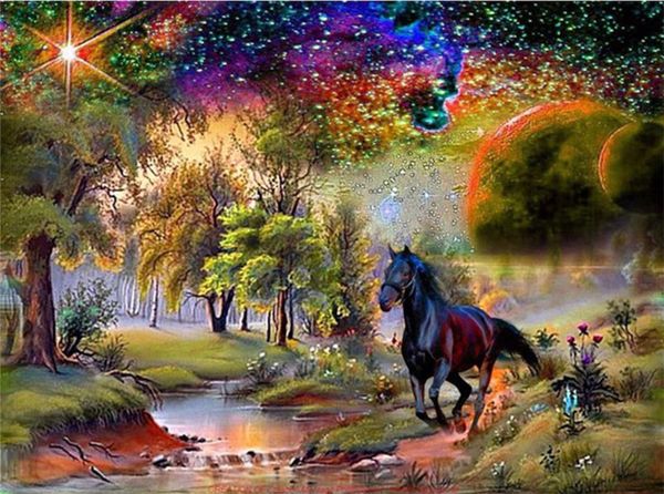 

diamond embroidery animal black horse forest diy diamond painting cross stitch kit resin full round diamond mosaic home decoration yx4096