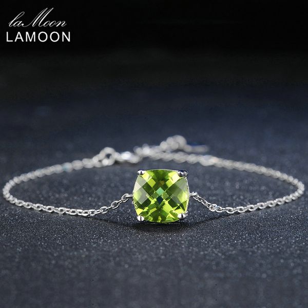 

lamoon 1.3ct 100% natural square green peridot 925 sterling silver jewelry chain charm bracelet s925 lmhi015, Golden;silver