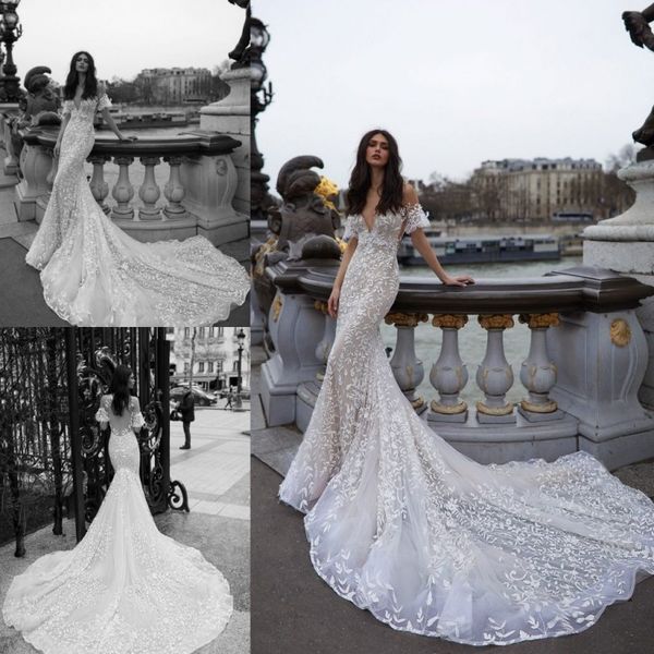 

julie vino 2019 mermaid lace wedding dress off shoulder backless illusion bridal gowns sweep train vestido de novia wedding gowns, White