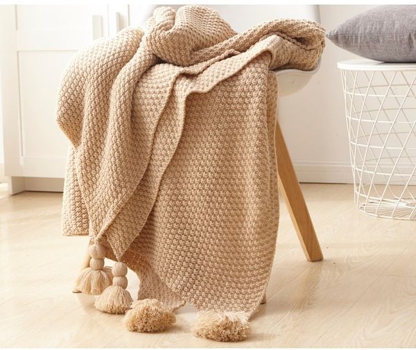 

cotton knitted throw blanket with tassels manta bedspread couch /plane travel plaids tv blankets for beds sofa cover cobertor