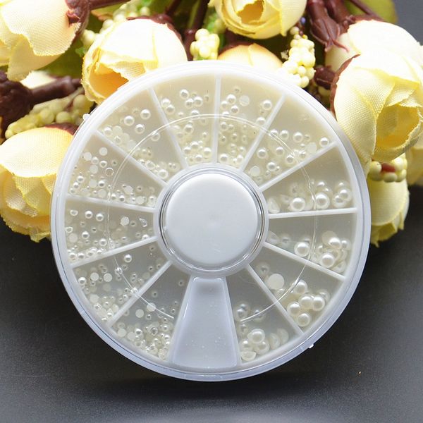 

natural color pearl flat back glitter rhinestones beads stud wheel diy phone manicure nail art 3d tips decoration tools jewelry, Silver;gold