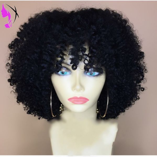 

selling black/blolnde /red short afro kinky curly wig simulation human hair kinky curly brazilian full wigs with bangs for black women