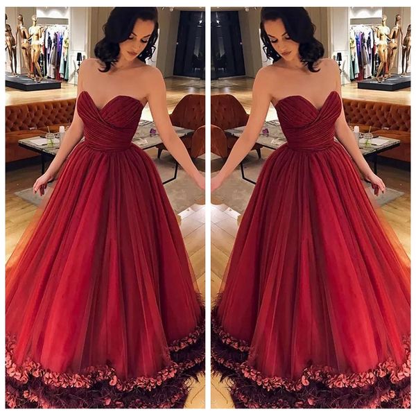 

sweetheart 2019 a-line prom dresses feather adorned surplice bodice special occasion evening party gowns with 3d flowers adorned, Black