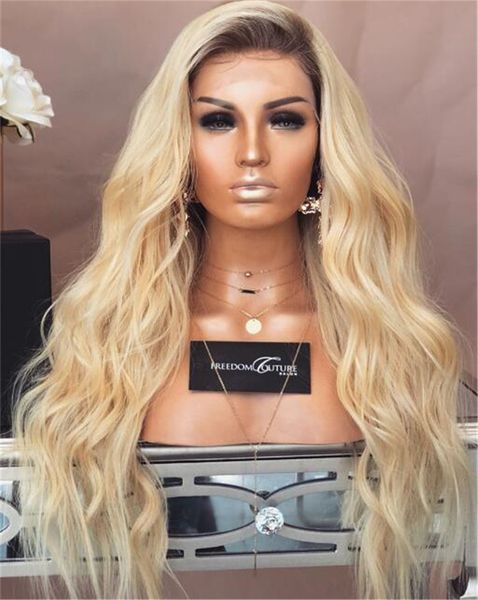 

dark root blonde body wave ombre #1b 613 human hair full lace wigs with baby hair lace front wig for white woman, Black;brown