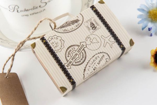 

50/100pcs mini suitcase kraft candy box bonbonniere wedding gift boxes travel themed party for anniversary birthday baby shower