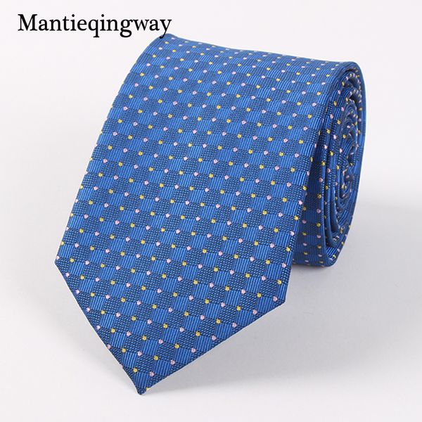 

mantieqingway brand men's necktie dot business formal ties for men & women 7cm tie polyester gravata wedding party gifts, Black;blue