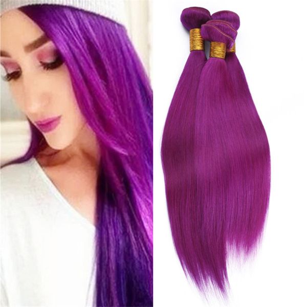 Cheap Virgin Brazilian Purple Human Hair Weave Bundles Silky