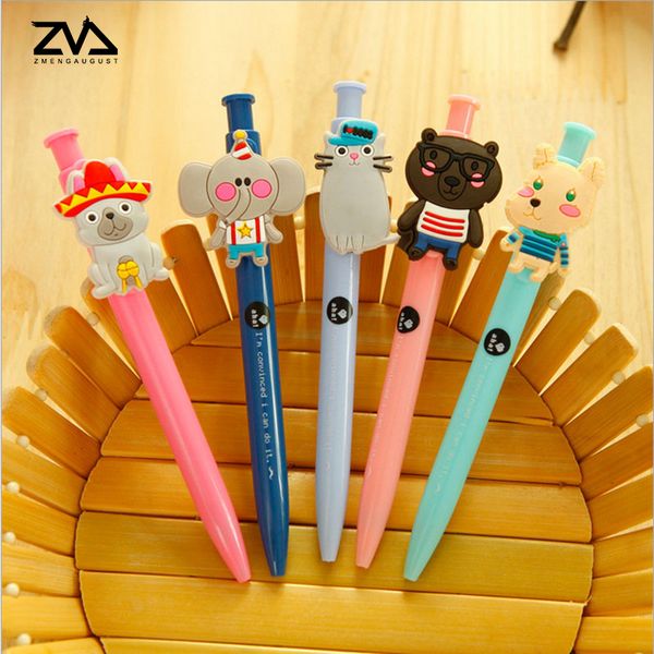 

5 pcs/lot cute kawaii cartoon animal ballpoint pen for writing school supplies office accessories stationary kids student gift, Blue;orange