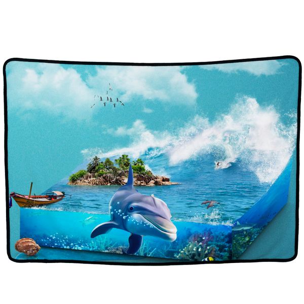 

ehomebuy 3d blanket ocean wave blue 3d printed blankets rectangle home sofa decoration kids adults warm travel picnic portable