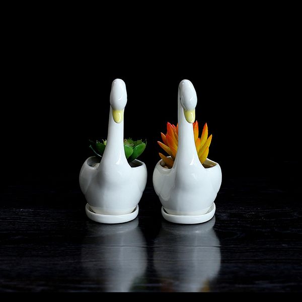 

новый дизайн 2 шт. / компл. лебедь белый керамический плантатор для суккулентов декоративные горшки мини цветочный горшок главная украшение