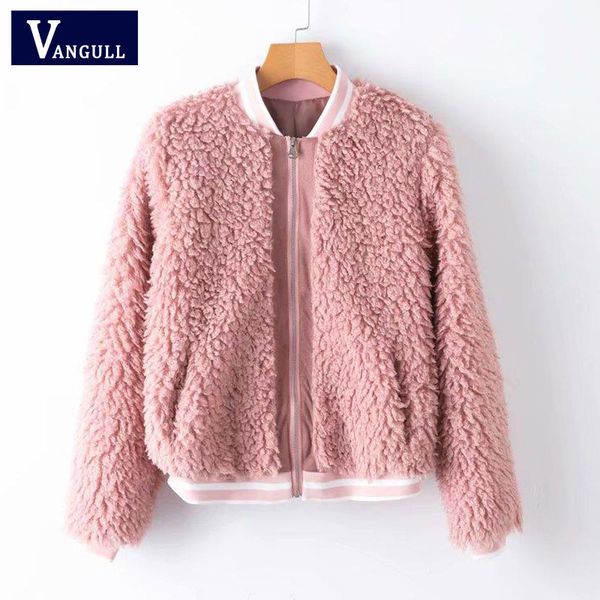 

fashion casual winter women's clothing short faux fur coats long sleeve solid zipper o-neck female thick warm fur jackets, Black