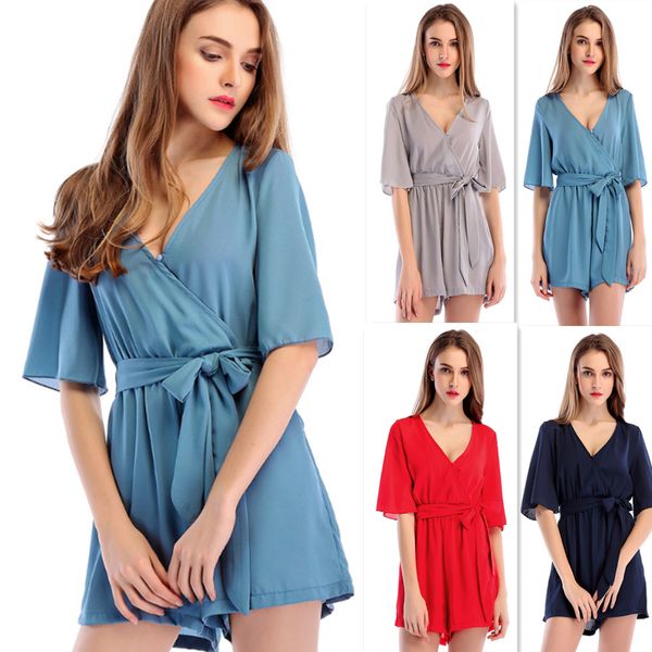 

women's new spring and summer candy color chiffon bow casual jumpsuits women pants jumpsuits rompers, Black;white