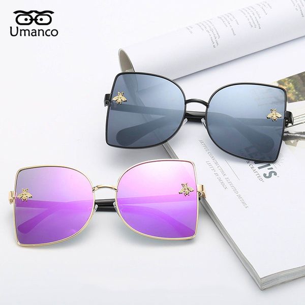 

umanco 2018 new oversized sunglasses women men vintage fashion gold bee sun glasses male female metal big frame shades eyewear, White;black